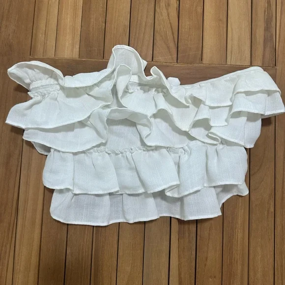 White Ruffled Off-Shoulder Top - Picture 2 of 3